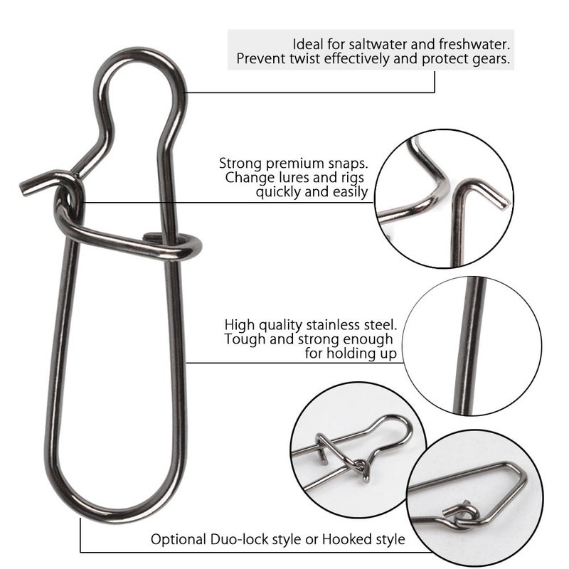 Dr.Fish 30 Pack Sinker Slides for Fishing, Sinker Weight Silder Line Slide Sleeve Swivel Duo Lock Snaps for Saltwater Bottom Fishing Fish Fider Rig Catfish Rig Black 110Lb - Image 4